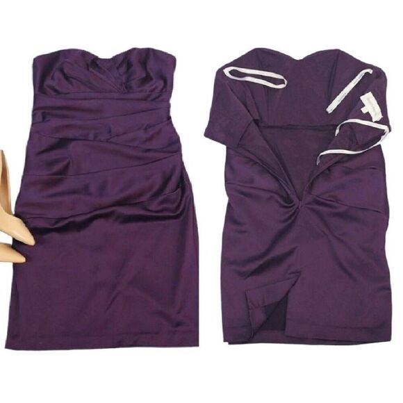 David's Bridal Purple Satin Ruched Strapless Formal Mini Dress Size 8 - Picture 10 of 15